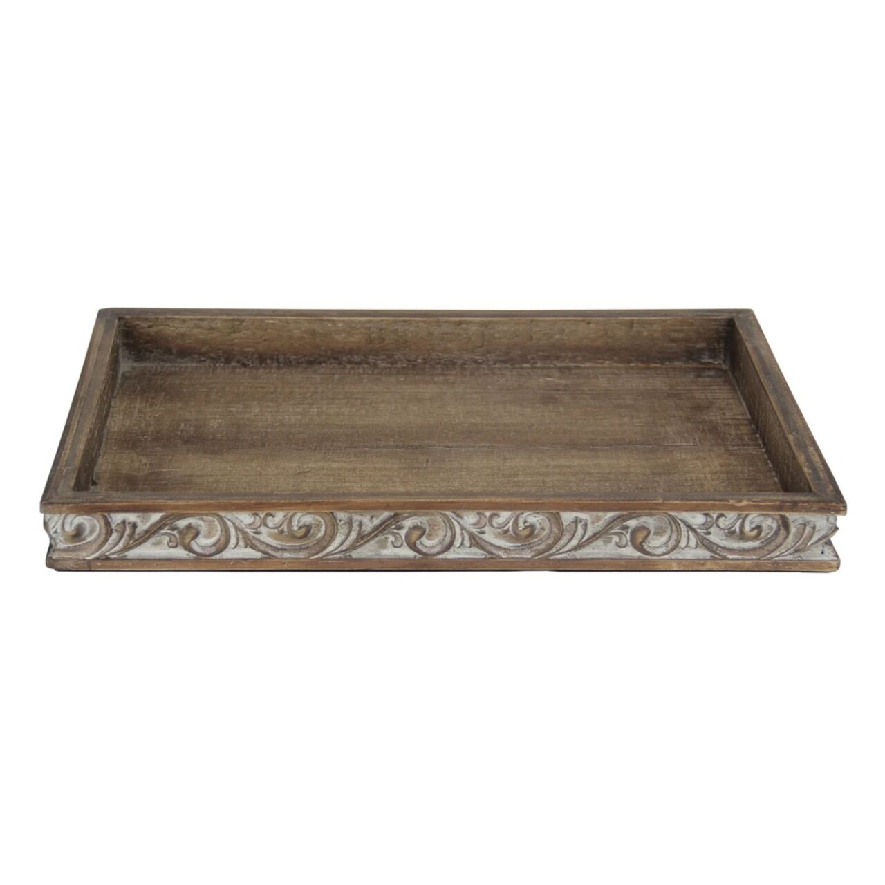 Contemporary Home Living 16.5" Brown Rectangular Tray with Side Carvings